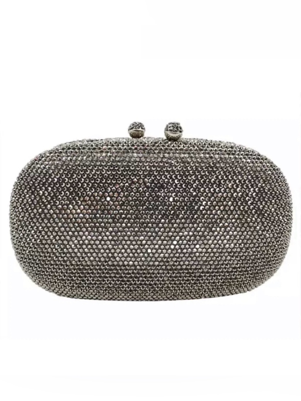 Grey Hematite Crystal Strass Embellished Clutch Minaudière Collectible Bag